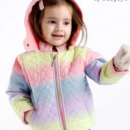 Babyoye Woven Full Sleeves Hooded Jacket With Heart Design - Pink-image-43