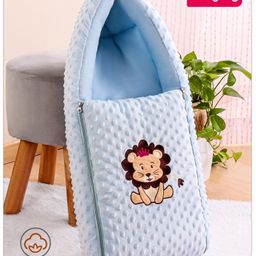 Babyhug 3 in 1 Bubble Embroidered Carry Nest Cum Sleeping Bag Lion Applique- Blue-32