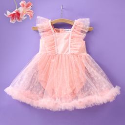 Mark & Mia Sleeveless Frock Style Party Onesie with Frill & Beads Detailing Floral Print - Pink-image-81