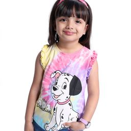 Babyhug Disney Cotton Frilled Sleeves Tie & Dye Top with 101 Dalmatians Graphics - Multicolor-image-11