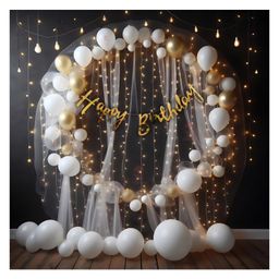 Bubble Trouble 50 Pc Cabana Theme Party Combo- White Gold Chrome Confetti Balloons With Fairy LED Lights | Happy Birthday Party Decoration Set Combo For Kids Boys Girls Adult Husband, Wife-21