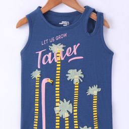 Under Fourteen Only Cotton Glitter & Animal Face Printed Tank Top - Navy Blue-image-18