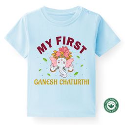 BLUSHES Ganesha Theme 100% Cotton Half Sleeve Ganesh Chaturthi Printed Tee-Powder Blue-image-63