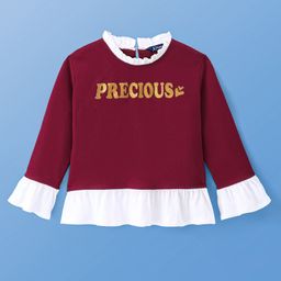 Pine Kids Cotton Knit Full Sleeves Text Printed Top - Maroon-image-67