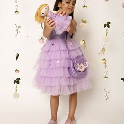 A Little Fable Sleeveless Floral Applique Detailed Layered Dress - Lavender-image-99