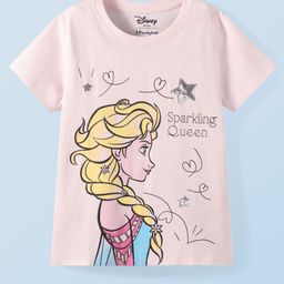 HoneyHap Disney Single Jersey Knit Half Sleeve T- Shirt With Elsa Graphic & Sequin Detailing - Pink-picture-17