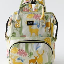 Zoe Multi-storage Diaper Backpack with Animal & Leaf Print Travel Friendly - Yellow & Beige-image-75