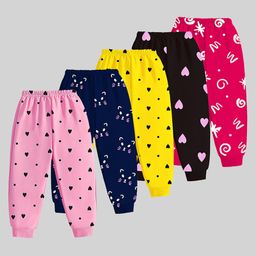 KUCHIPOO Pack Of 5 Hearts & Cats Printed Pajamas - Black Yellow Pink & Blue-image-50