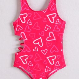 Mark & Mia Sleeveless V Cut Swimsuit with Heart Print - Fuchsia-image-53