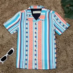 The Lion and the Fish Half Sleeves Abstract Printed Shirt - Turquoise & Orange-picture-0