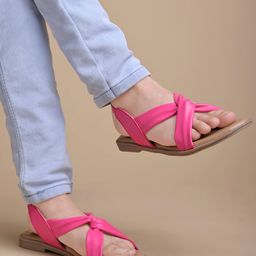 Shoetopia Cris Cross & Knot Detailed Sandals - Magenta-image-75