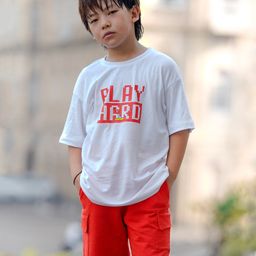 Nap Chief Pure Cotton Pack Of 2 Half Sleeves Play Hard Text Printed Tee & Shorts Set - White & Red-10