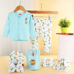 Babyhug 100% Cotton Baby Gift Set Pack of 7 - White & Light Blue-image-21