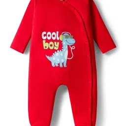 Doodle Poodle Interlock Knit Footed Full Sleeves Sleepsuit With Dino Print - Red-picture-45