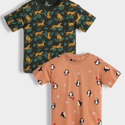 Orange Sugar 100% Cotton Knit Pack Of 2 Half Sleeves Animal Printed Tees - Dark Green & Brown-picture-23