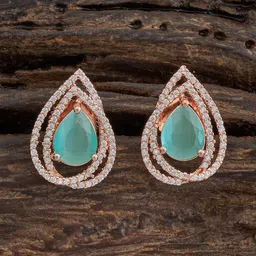 Kushal's Fashion Jewellery Rose Gold-Plated Cubic Zirconia Teardrop Shaped Studs Earrings-1