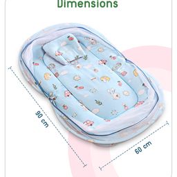 Babyhug Cotton Bedding Set with Mosquito Net Bunny Print- Blue image 3