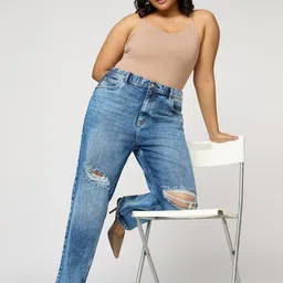 FREAKINS Women High-Rise Mildly Distressed Light Fade Stretchable Jeans-picture-5
