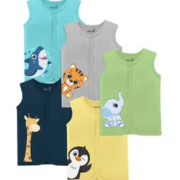 x2o Infants Kids Pack Of 5 Printed Cotton Jhabla-17