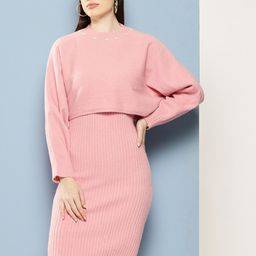 Chemistry Woollen Crop Embellished Neck Sweater With Bodycon Dress Co-Ords-image-19