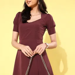 KASSUALLY Women Maroon Solid A-Line Dress-image-23