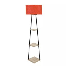 Sanded Edge Wood Red Castle 3 Tier Shelf Storage Floor Lamp with Walnut Polish Shelf-7