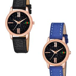 Gopal Shopcart Women Pack Of 2 Embellished Dial & Straps Watch C25RG Roman BLK BLU L-image-88