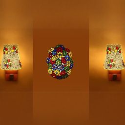 Somil Indore Mosaic Decorative Lamp Combo of Matching Wall Lamp & Blessing God Ganesh Wall Lamp, Multi Compatible with LED, Size: 14 X 14 X 22 Cm, Pack of 3.-image-23
