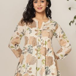 Haute and Humble Floral Print Mandarin Collar Cotton Peplum Top-picture-58