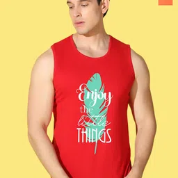 WOOSTRO Pack Of 2 Printed Combed Cotton Gym Vests -VWS26(ENJOY ORANGE)(ENJOY RED)-image-92