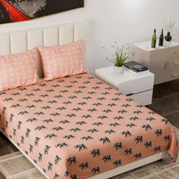 Nivasam Havemore Peach & Black Animal Poly Cotton 162 TC King Bedsheet Set 2.28 m x 2.54 m-0