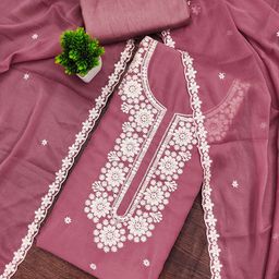 HERE&NOW Embroidered Thread Work Silk Georgette Unstitched Dress Material-image-60