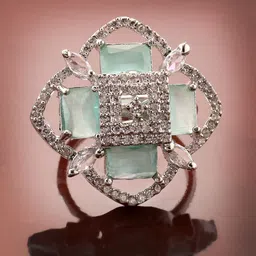 ADIVA Silver-Plated CZ-Studded Adjustable Finger Ring-image-40