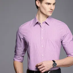 Louis Philippe Slim Fit Self Striped Cutaway Collar Pure Cotton Formal Shirt-picture-47