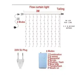 AK 3.05 x 2.44 m (10x8 Feet) 8 Function Green Waterfall Type Curtain String Light for Decoration, GRWF image 4