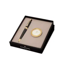 Sheaffer 300 9325 Glossy Black Finish Cap and Barrel Featuring Gold-plated Trim Ball Pen with Table Clock, WP33952-picture-1