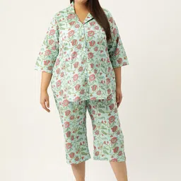 theRebelinme Plus Size Printed Cotton Shirt with Capris-picture-13
