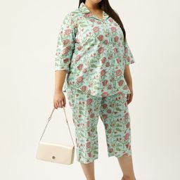 theRebelinme Plus Size Printed Cotton Shirt with Capris image 2