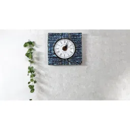 Kelly Teal Colour Square Solid Wood Bark finish wall clock by Disoo Fashions-picture-39