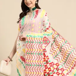 Silk Land Woven Design Ethnic Motifs Phulkari Pure Cotton Jamdani Saree-picture-25