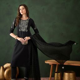 Sangria Zari Sequence Embroidered Straight Kurta Trousers with Dupatta-image-73