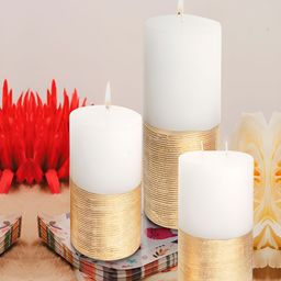 PROKART Gold-Toned & White 3 pieces Pillar Candle-image-70