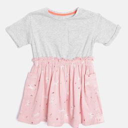 mothercare Girls Grey & Pink Conversational Print Blouson Dress-58