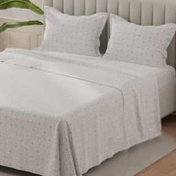 Layers Grey & White Ethnic Motifs Pure Cotton 140 TC Double King Bedsheet Set-2.74mx2.74m-picture-10