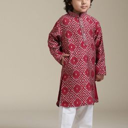 Manyavar Boys Geometric Printed Mandarin Collar Straight Kurta with Trouser-image-51