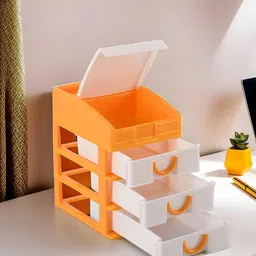 Kuber Industries Yellow & White 2 Pieces Reusable 4-Tier Desk Holder Drawer Organiser-19