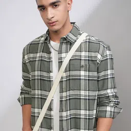 HIGHLANDER Men Relaxed Fit Spread Collar Tartan Checked Cotton Casual Shirt-picture-26