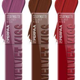 PERPAA Set Of 3 Velvet Kiss Waterproof Matte Liquid Lipstick- 3.5 ml- Shade- 06-07-12-48
