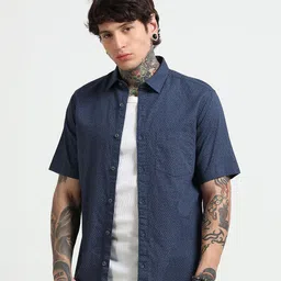 MARTIN SMITH Men Comfort Fit Abstract Printed Spread Collar Cotton Casual Shirt-image-56
