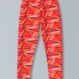 Kiddopanti Cotton Lycra Triangles Printed Legging - Red-image-25